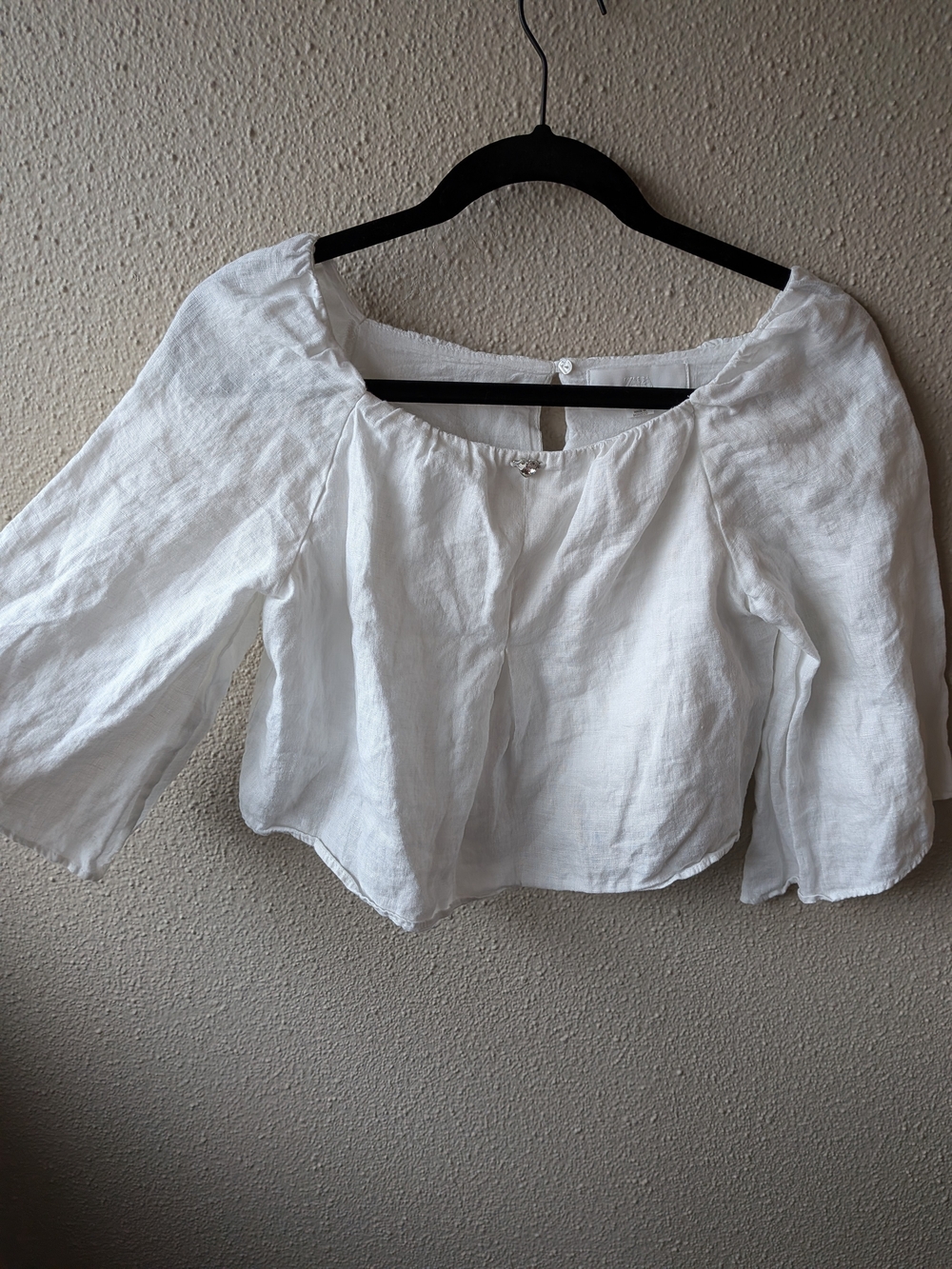 Zara White Linen Scoop-Neck Blouse